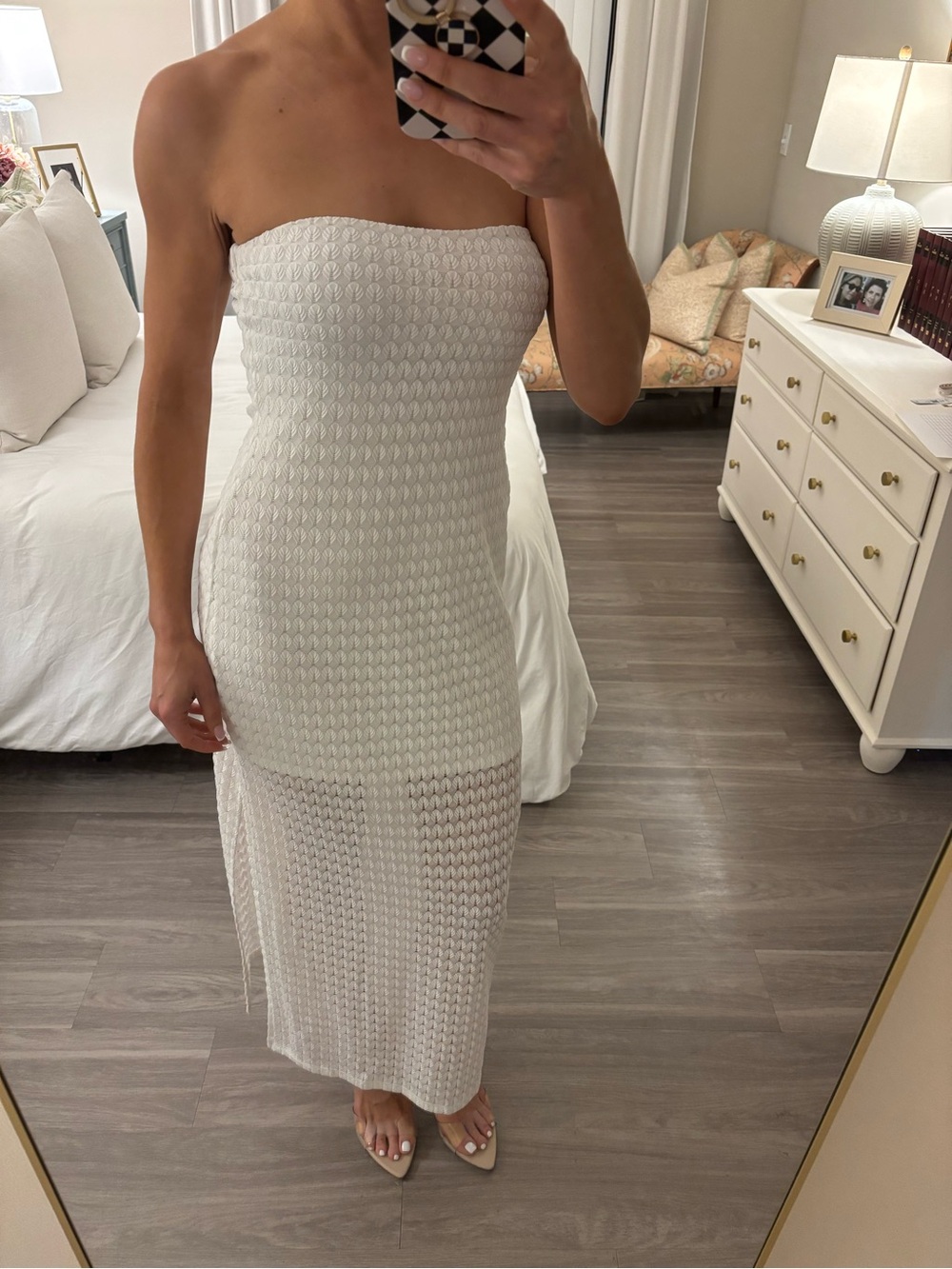🤍 NWT Heartloom White Textured Strapless Midi Dress